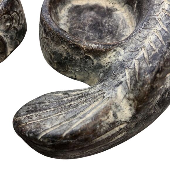 Ying and Yang Koi Votive Candle Holders Approximately 6.5 inch Clay Tan Brown - Picture 9 of 16